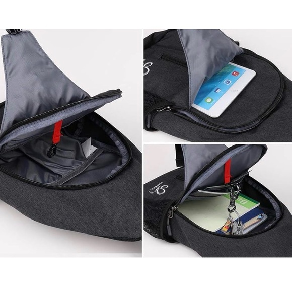 Waterfly Black Gray Sling Backpack Crossbody Hiking Travel Daypack - Picture 6 of 8